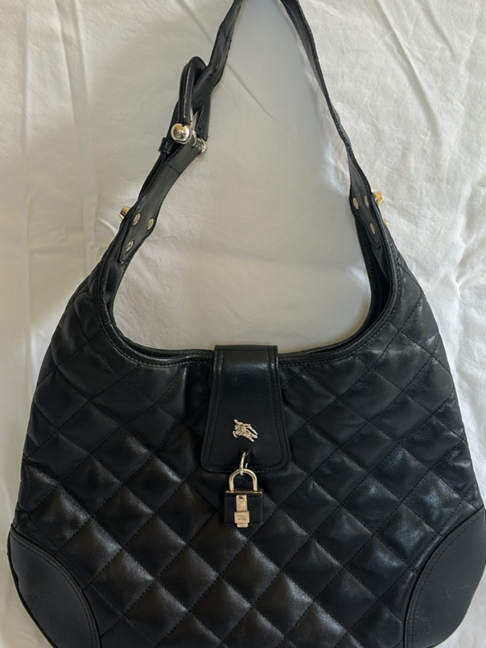 Burberry Quilted Black Leather Brook Hobo Shoulder Bag with Lock EUC - Picture 13 of 14